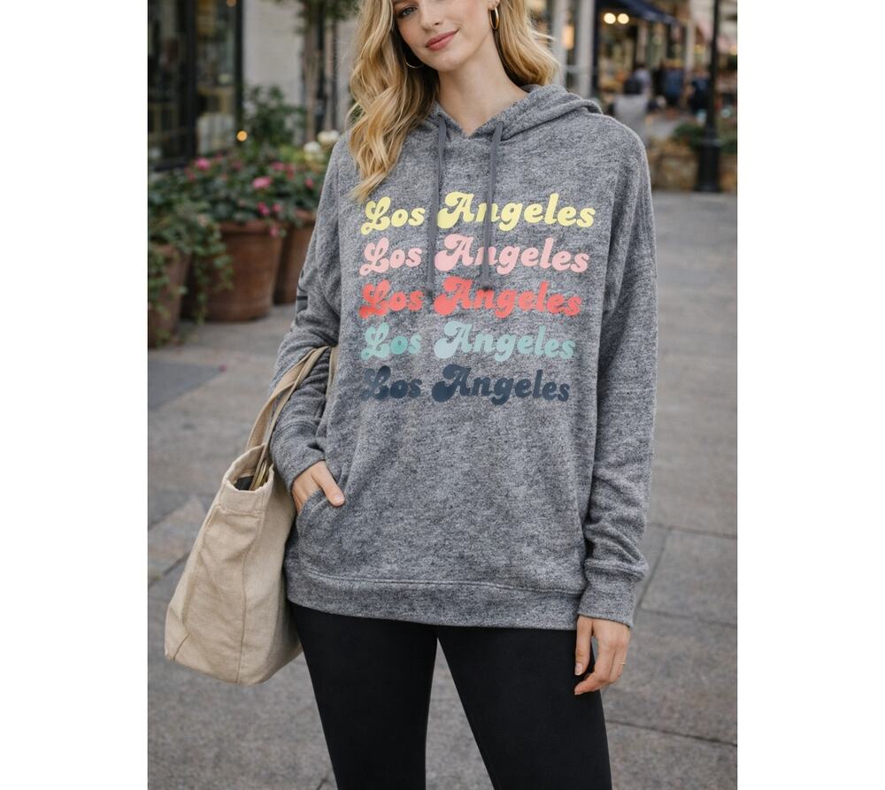 PINK Victorias Secret Hoodie Los Angeles Medium Gray Limited Edition Lightweight